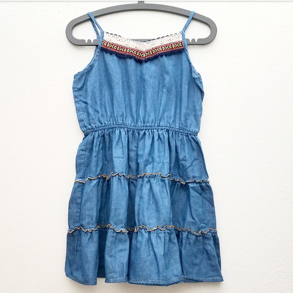 Girls Denim Colored Spaghetti Strap Boho Dress